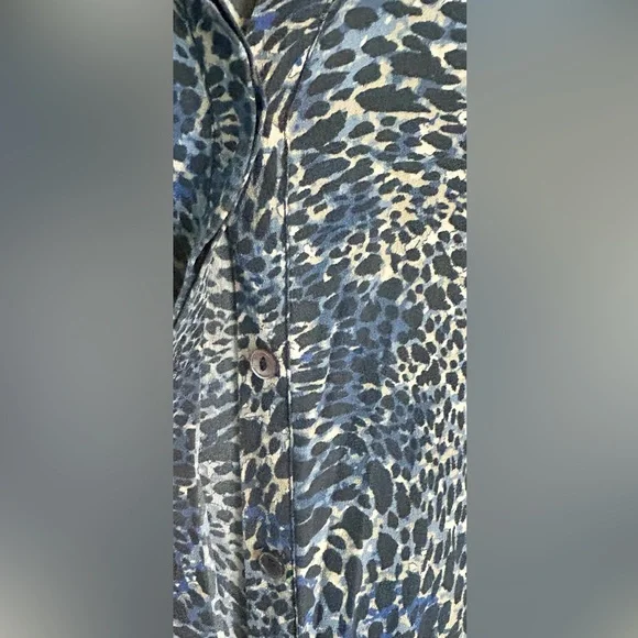 🖤”Kobi Halperin” 100% SILK Blue/Black/Cream Animal Print Bishop Sleeve Dress - Picture 6 of 13